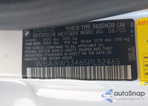 2005 BMW 330Ci z USA, uszkodzony, nr VIN WBABW53465PL52465